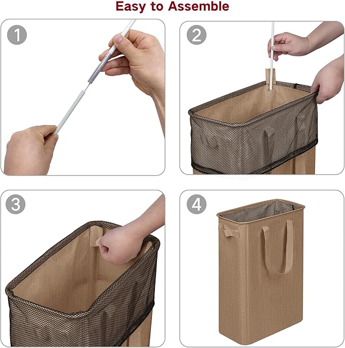 efluky Slim Laundry Basket, Narrow Laundry Hamper with Handles, Collapsible Dirty Clothes Hamper, Tall Laundry Bin for Laundr