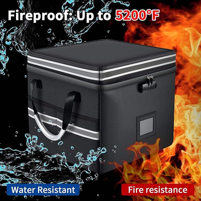 5200°F Upgraded Fireproof Document Box & Fireproof Expanding File Folder, 2 Layer File Cabinet Organizer with Lock,Collapsibl
