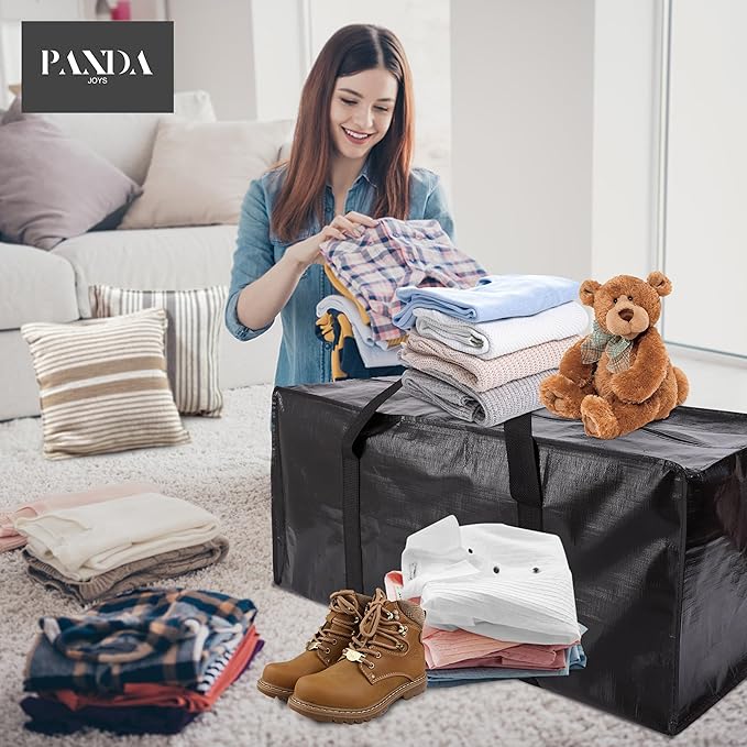 Extra Large Moving Bags with Zippers & Carrying Handles, Heavy-Duty Storage Tote for Space Saving Moving Storage, Fold Flat, 