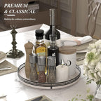 13" Oak Bathroom Vanity Tray Turntable for Perfume Candle, Round Wooden Decorative Tray for Kitchen Sink Countertop Organizer