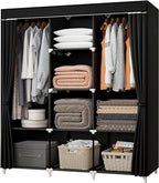 Portable Closet, 51 Inch Wardrobe Closet for Hanging Clothes with 2 Hanging Rods, 8 Storage Organizer Shelves for Bedroom, Du