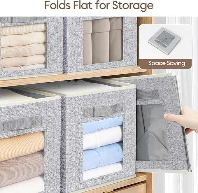 Homsorout Foldable Storage Cubes - Cubby Storage Organizer with Window, Decorative Baskets for Organizing, 11 Inch Fabric Cub