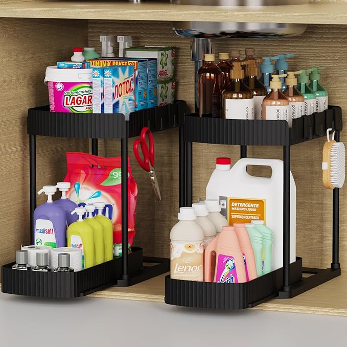 Ukeetap Multi-Purpose Pull-Out Storage Organizers, Under Sink/Cabinet Organizers and Storage for Bathroom & Kitchen, Black, 1