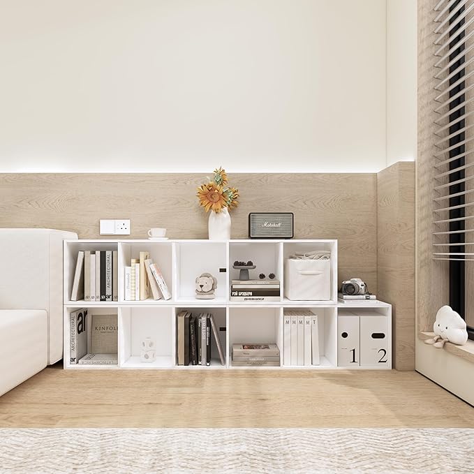 6 Cube Storage Organizer,Wooden 6-Tier Open Shelf Bookshelf,Versatile Storage Cubes for Living Room，Bedroom,Home Office, (Whi