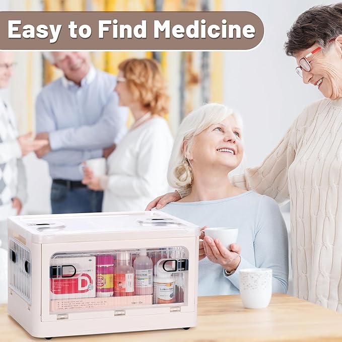 24 QT Medicine Organizer Storage Box with Removable Tray, Extra Large Collapsible First Aid Box Empty, Clear Medicine Contain