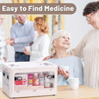 24 QT Medicine Organizer Storage Box with Removable Tray, Extra Large Collapsible First Aid Box Empty, Clear Medicine Contain