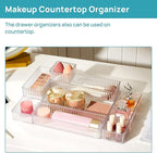 Vtopmart 7 PCS Clear Drawer Organizers Bins, 4-Size Stackable Makeup and Vanity Drawer Organizer Trays, Acrylic Bathroom Draw