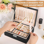 Jewelry Boxes for Women Girls 2 Layers leather Jewelry Organizer Case with Lock Storage Box Removable Tray for Necklace Earri