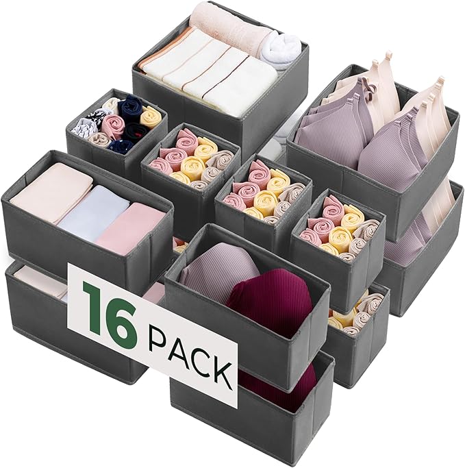 Kootek 16 Pack Drawer Organizer Clothes, Dresser Drawer Organizers for Clothing Fabric Foldable Closet Organizers and Storage