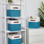 Temary Storage Cube Bins 11 Cube Storage Bins Storage Baskets for Closet, Shelves 4 Pack Fabric Organizer Bins with Leather H