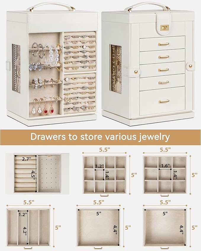 AKOZLIN Jewelry Box 6-Tier Organizer Functional 360° Rotating Jewelry Storage Case for Women Girls Ring Necklace Earring Brac