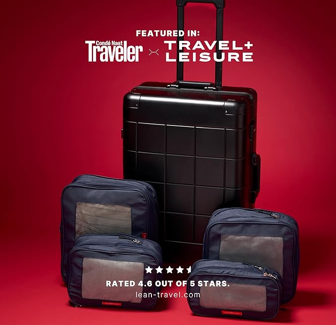 LeanTravel Premium Compression Packing Cubes for Travel - Suitcase Organizer Bags with Double Zipper & Breathable Mesh Panel 