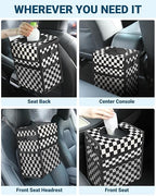 Capolo Car Trash Can with Lid, Leakproof Car Trash Bag Hanging Waterproof Automotive Garbage Can with Storage Pockets Mini Vehicle Trash Bin for Back/Front Seat(Black Checkerboard,2.5 Gallon)