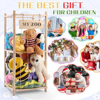 GLDZI Stuffed Animal Storage Zoo, Wooden Stuffed Animal Organizer with Elastic Cords for Boys Girls, Space Saving Toy Plushie