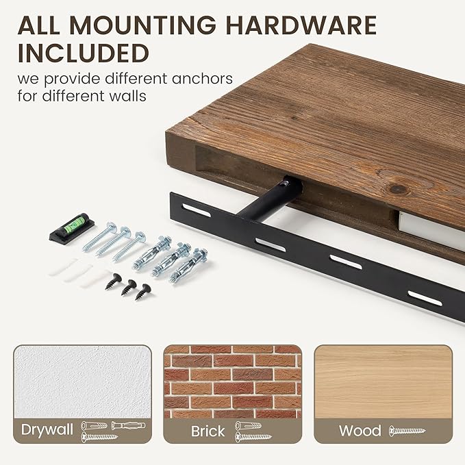 Marsmiles 72 Inch Floating Shelf | 9.3 Inch Deep Dark Wood Wall Shelf Set of 1 | Rustic Reclaimed Wood Shelves for Room Wall 