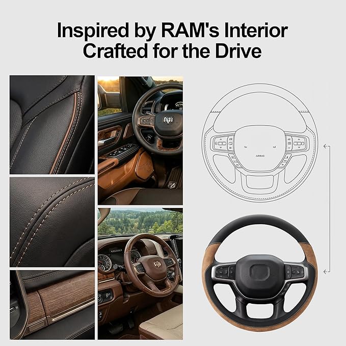 West Llama Customized Auto Car Steering Wheel Cover for Dodge RAM 1500 2500 3500, 15.5-16 inch (Brown - Large Size)