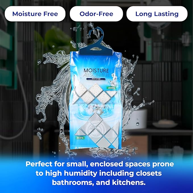 Hanging Moisture Absorber Fresh Cotton 10.6 oz/300g | Moisture Absorbing Bags for Bathroom, Closet, Kitchen & Vehicles |