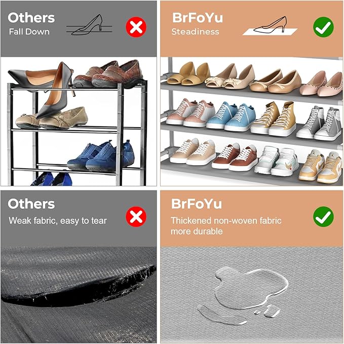 5 Tier Shoe Rack, Shoe Organizer Storage for 20-25 Pair Boot and Sneaker, Stackable Free Standing Shoe Shelf with Hooks and S