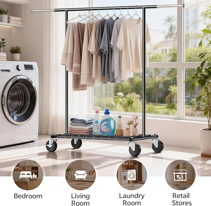 Heavy Duty Clothes Rack - Load 500 LBS, Rolling Clothing Rack for Hanging Clothes with Lockable Wheels & & Shelves, Extendabl