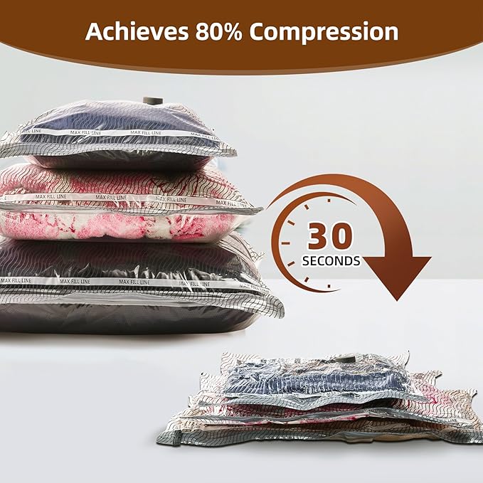Travel Vacuum Storage Bags, 6 Pack Carry-On Size for Luggage and Suitcase, Vacuum Storage Bags, Vacuum for Bags Storage, Spac