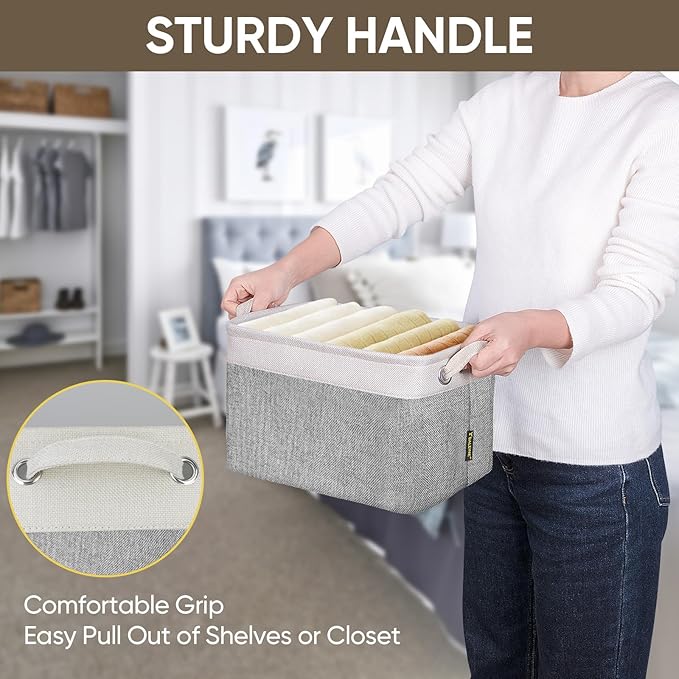 BALEINE 2 Pack Fabric Closet Storage Bins for Shelves, Linen Closet Organizers and Storage, Decorative Baskets for Organizing