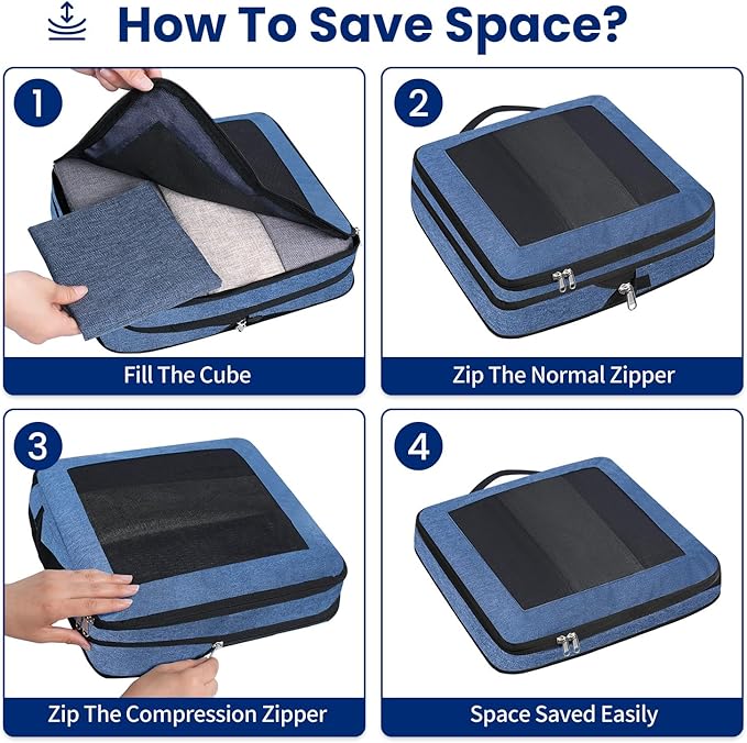 Compression Packing Cubes for Travel, Lightweight Vacation Travel Essentials, Travel Accessories for Suitcase Organizer Bags 