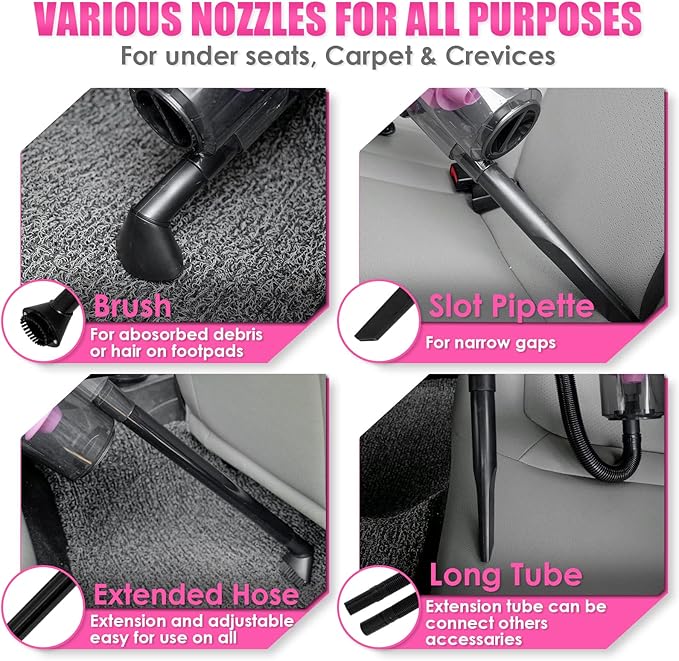 Viewsun 17pcs Car Cleaning Kit, Pink Car Interior Detailing Kit with High Power Handheld Vacuum, Detailing Brush Set, Windshi