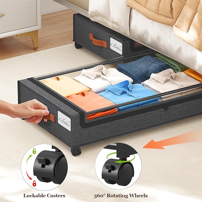 Yecaye 70L Under Bed Storage with Wheels, 3 Pack Larger Capacity Under Bed Storage Containers, Underbed Shoe Storage Organize