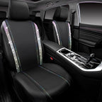 CAR PASS Leather Bling Diamond Car Seat Covers 2 Front Interior Sets, Waterproof Universal Shining Glitter Crystal Sparkle Fit for 95% Auto Truck SUV Cute Women Girl, Black Multicolor Rhinestone