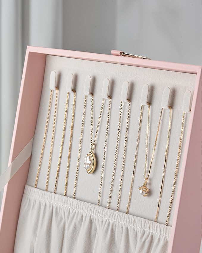 pickpiff 2 Layer Jewelry Box Organizer for Women, Jewelry Organizer with Handle & Removable Tray, Necklace Holder Ring Earrin