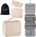 Elviros Hanging Travel Toiletry Bag for Women, 3-in-1 Large Makeup Bag and Cosmetic Organizer, Vegan Leather Waterproof Skinc