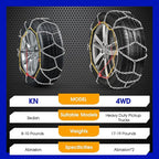 Snow Chains, Wear-Resistant High Carbon Steel Anti Slip Tire Chain for Light Truck, Pickups, and SUVs, Set of 2 (4WD-70)