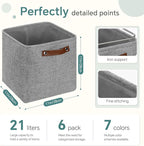 FinishingBo Cube Storage Baskets 6 Pack, 11x11 inch Cube Storage Bins with Leather Handles for Shelf Closet (Gray)
