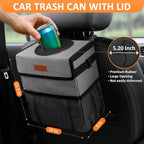 3 Gallons Car Trash Can with Lid, Car Trash Bag Bin Hanging Waterproof Automotive Garbage Cans Leak Proof Vehicle Can Grey