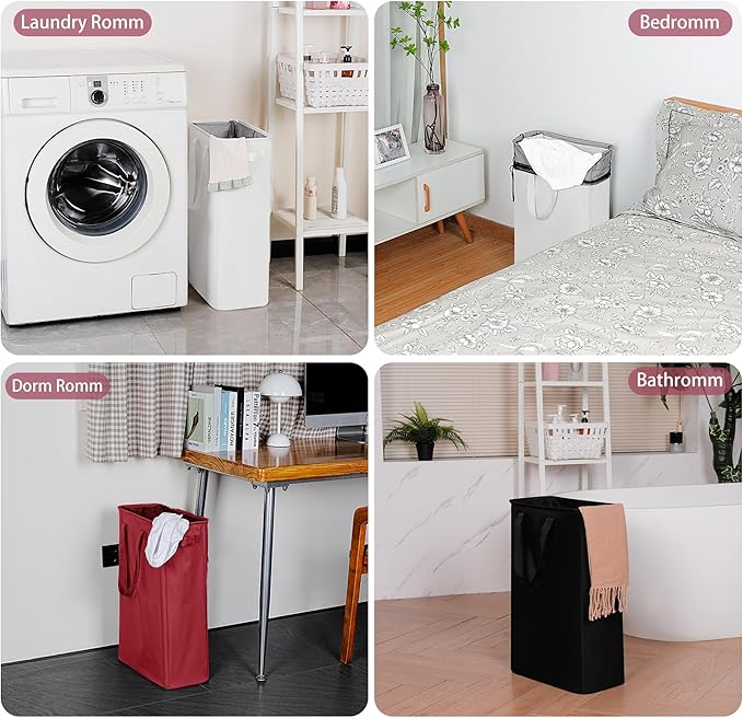 efluky Slim Laundry Basket, Narrow Laundry Hamper with Handles, Collapsible Dirty Clothes Hamper, Tall Laundry Bin for Laundr