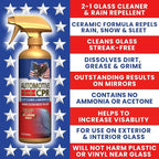 Glass Cleaner & Rain Repellent – Premium Ceramic 2-in-1 Formula Cleans & Protects – Streak-Free Shine for Windshields, Window
