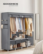 SONGMICS Portable Closet, Wardrobe Closet Organizer with Cover, 4 Hanging Rods and Shelves, 4 Side Pockets, 66.9 x 17.7 x 65.