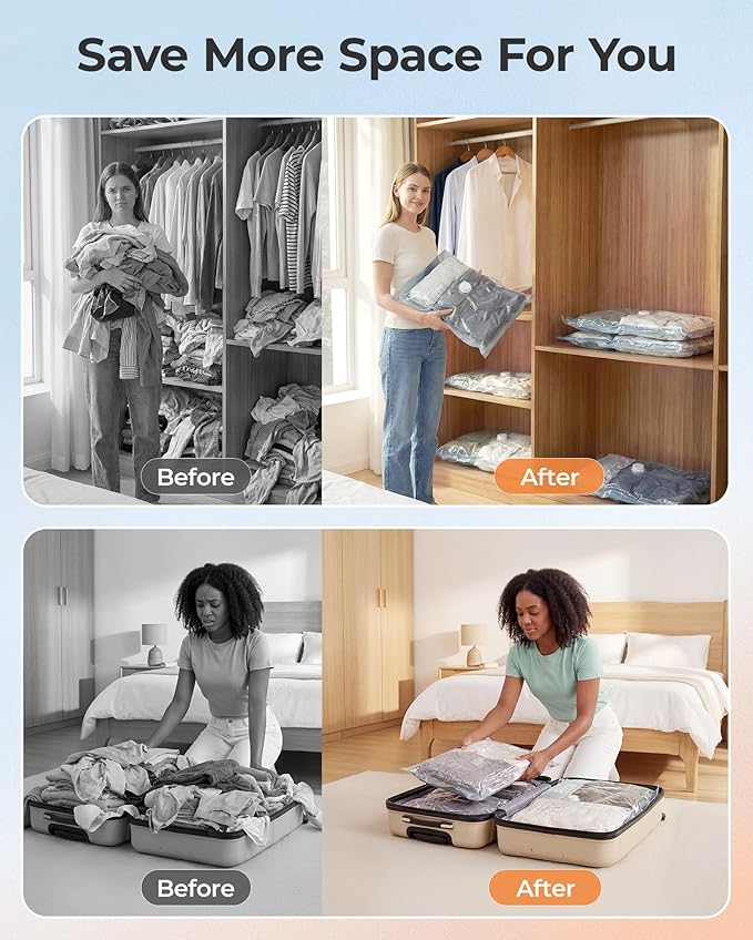 BAGSMART Vacuum Storage Bags with Portable Pump, Travel Space Saver Bags for Clothes, Heavy Duty Compression Bags for Storage