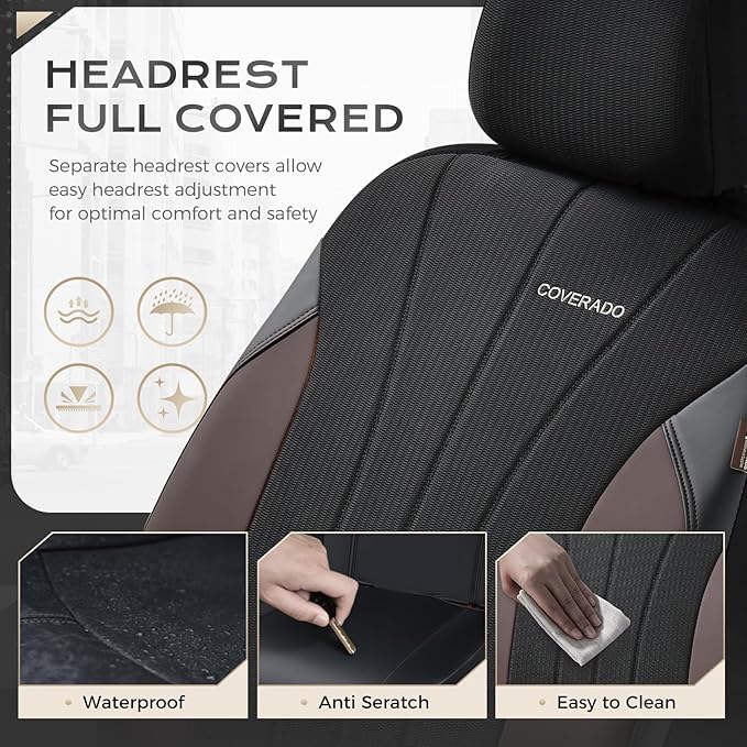 Coverado Car Seat Covers Front Seats, Luxury Seat Covers Full Set, Mesh Breathable Seat Protectors, 2 Seats Driver Seat Cover