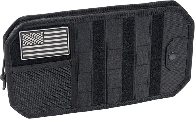 Car Visor Organizer, Sun Visor Organizer for Trucks Cars SUVs, Tactical Car Accessories with Zipper Visor Storage Pouch, Glasses Clip and Card Sleeve Pocket, Molle Visor Organizer with Panel (Black)