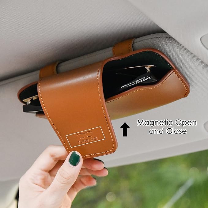 Sunglass Holder for Car Visor, Car Sunglasses Holder Leather, Eyeglasses Holder Glasses Storage Case Visor Accessories