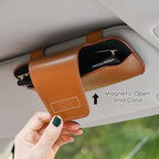 Sunglass Holder for Car Visor, Car Sunglasses Holder Leather, Eyeglasses Holder Glasses Storage Case Visor Accessories