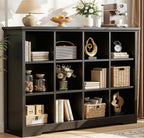 Aheaplus Wooden 12-Cube Storage Organizer with Charging Ports, Modern Cube Bookcase with Base, 4-Tier Floor Standing Open Cub