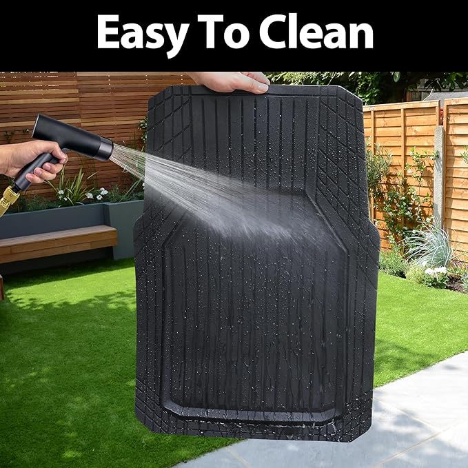 CAR PASS Heavy Duty Rubber Floor Mats for Car, Waterproof Deep Dish Car Mats Two Front, Universal Trim to Fit for SUV Truck Sedans Vans, All Weather Automotive Floor Mats 2pcs, Solid Black