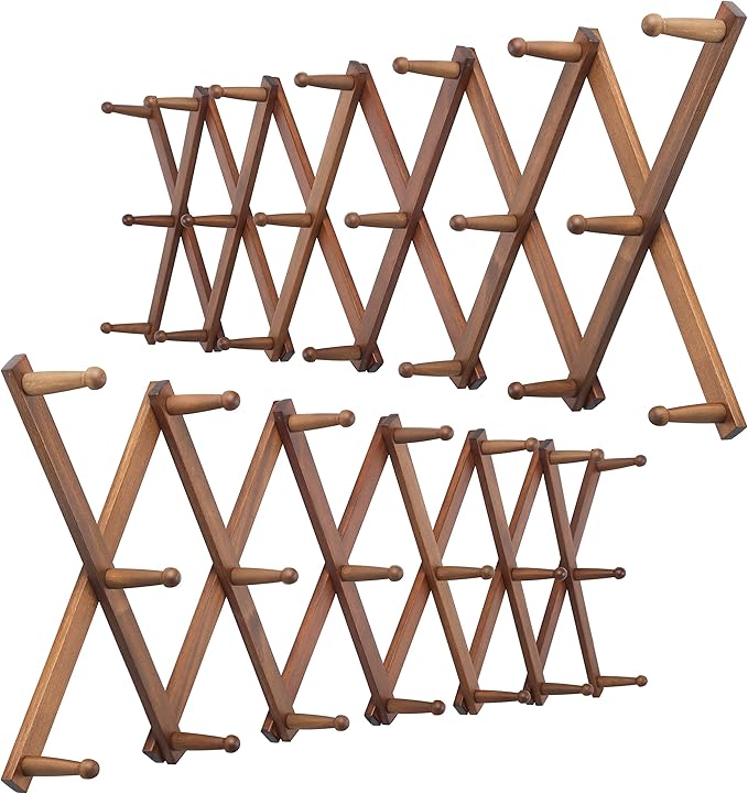WEBI Accordion Wall Hanger,Expandable Wooden Coat Rack,Accordion Hat Rack for Wall,Accordion Hook Rack for Hats,Caps,20 Peg H