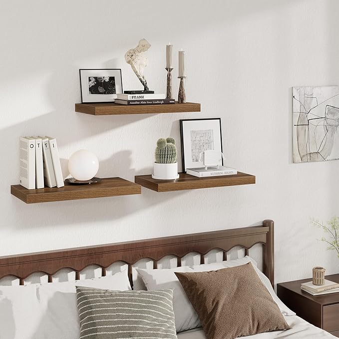 Fun Memories 24 x 12 Inch Deep Floating Shelves, 12 Inch Deep Rustic Wooden Book Shelf, Extra Deeper & Thicker Hanging Shelve