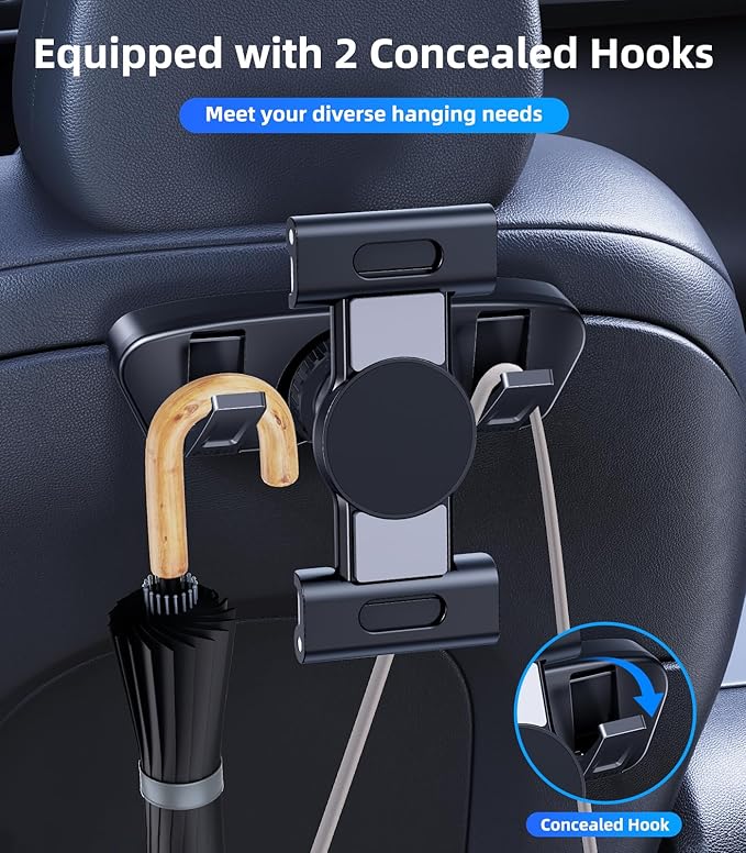Magnetic iPad Tablet Mount for Tesla Model 3(Highland) Model Y(Juniper) 2025 2024 2023 2022 2021, Back Seat Headrest Accessories Phone Holder with Hooks, Fits 4.7-12.9" Pro Air Mini iPhone