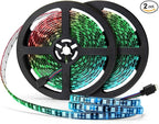 SUPERNIGHT LED Strip Lights, 16.4FT 5M SMD 5050 Waterproof 300LEDs RGB Color Changing Flexible LED Light Strip for Bedroom, TV Back Lighting, Christmas, Valentine's Day (Black PCB) 2 Pcs