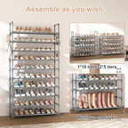 VTRIN 10 Tiers Shoe Rack Tall Large Capacity Wide Shoe Organizer Sturdy Shoe Shelf for Entryway with Two Hooks Metal Shoe Sto