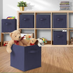 Casafield Set of 6 Collapsible Fabric Cube Storage Bins, Navy Blue - 11" Foldable Cloth Baskets for Shelves, Cubby Organizers